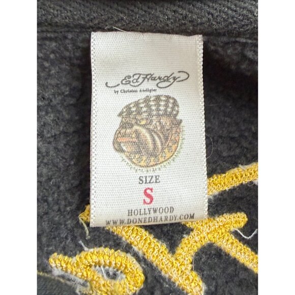 Vtg Y2K Ed Hardy Black Dragon Geisha Graphic Zip Up Hoodie | Grunge Streetwear S - Picture 11 of 13